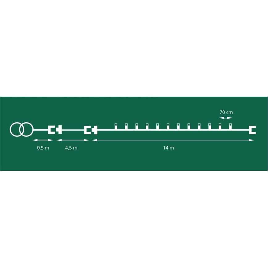 LED ārpustelpu virtene CONE FILAMENT 20xE10 19m krāsaina/siltā balta IP44, Ražots ES