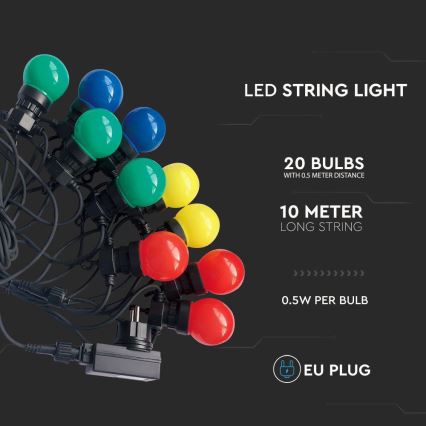 LED Āra virtene STRING 10m 20xLED/0,5W/230V IP44