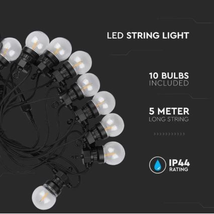 LED Āra virtene STRING 5m 10xLED/0,4W/24/230V 3000K IP44