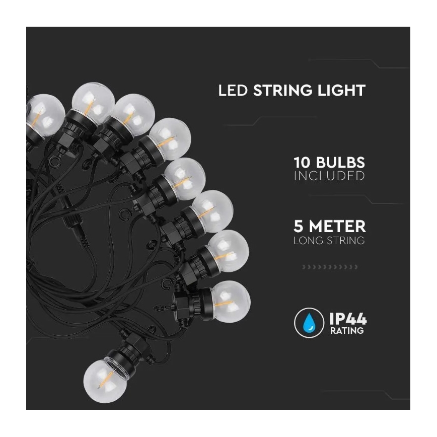 LED Āra virtene STRING 5m 10xLED/0,4W/24/230V 3000K IP44