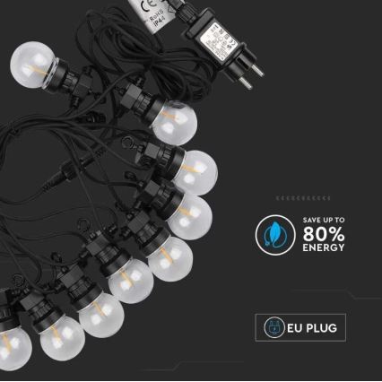 LED Āra virtene STRING 5m 10xLED/0,4W/24/230V 3000K IP44