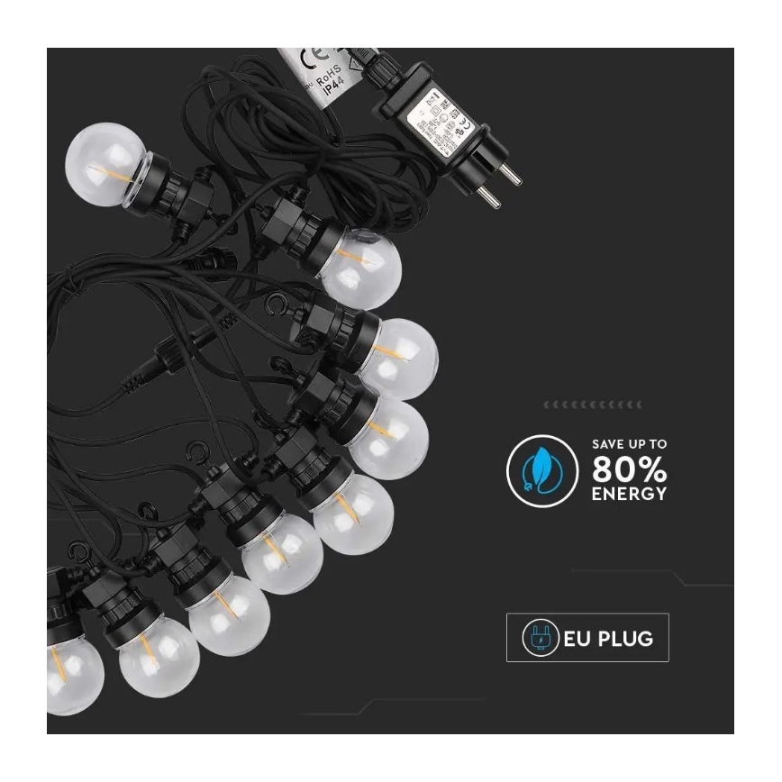 LED Āra virtene STRING 5m 10xLED/0,4W/24/230V 3000K IP44