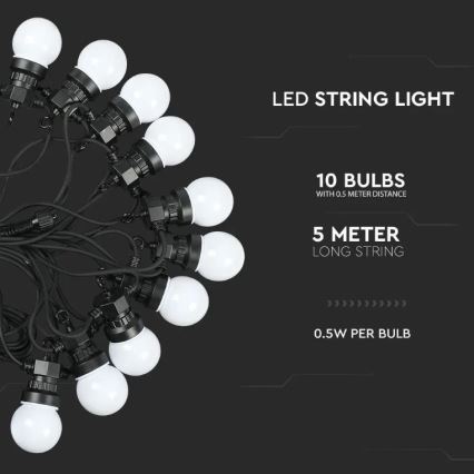 LED Āra virtene STRING 5m 10xLED/0,5W/230V IP44 3000K