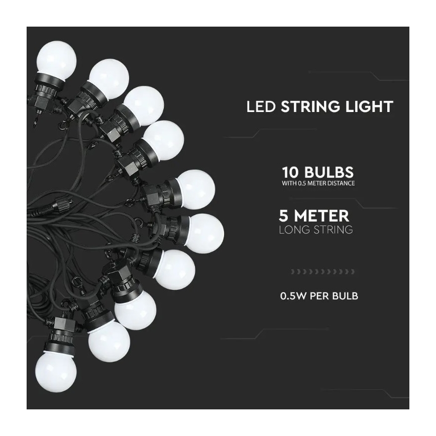 LED Āra virtene STRING 5m 10xLED/0,5W/230V IP44 3000K