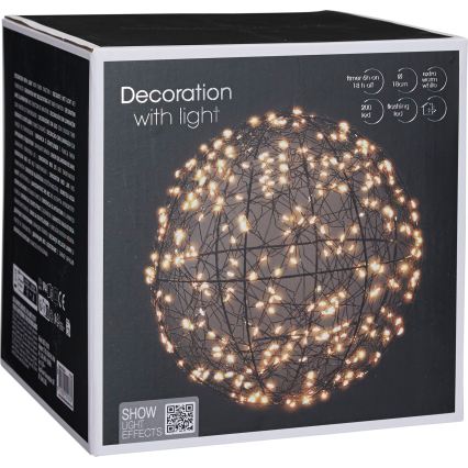 LED āra Ziemassvētku dekorācija 200xLED/230V Ø 18 cm IP44 siltā baltā bumba/melnā