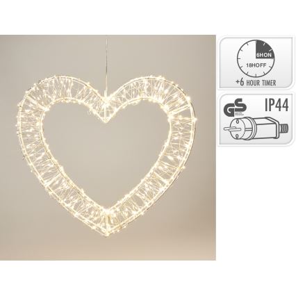 LED Āra Ziemassvētku dekorācija 500xLED/6W/230V 36 cm IP44 siltā balta sirds/balta