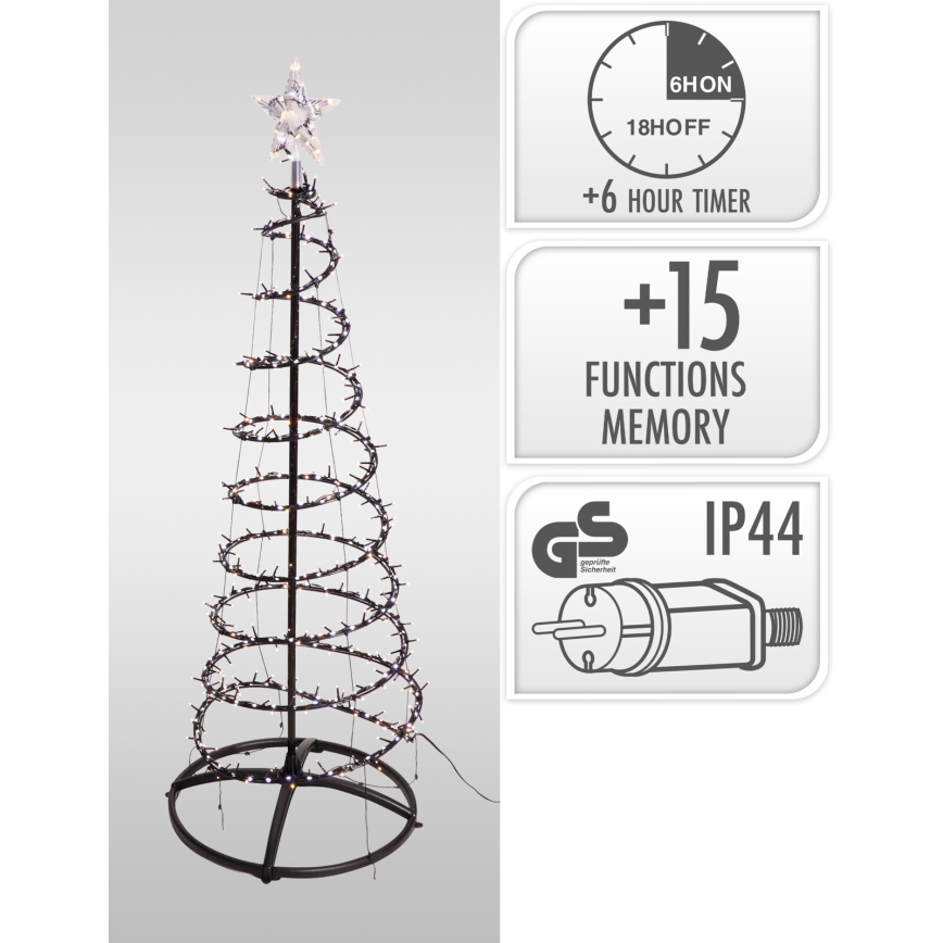 LED āra Ziemassvētku eglīte 524xLED/230V, 15 funkciju, 150 cm, IP44, siltā balta