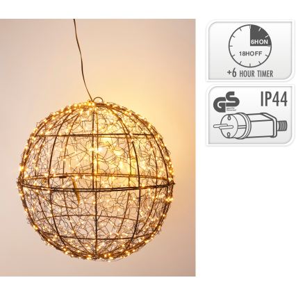 LED āra Ziemassvētku dekors 500xLED/230V Ø 35 cm IP44 siltā baltā bumba/melna