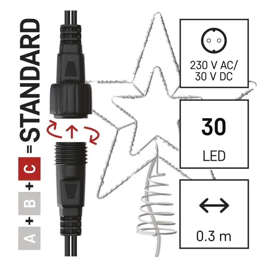 LED Āra Ziemassvētku rotājums 30xLED/4W/30V IP44 vēsi balts