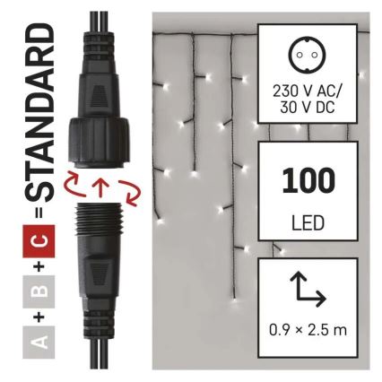 LED āra Ziemassvētku virtene 100xLED/2,5x0,9m IP44 auksti balta