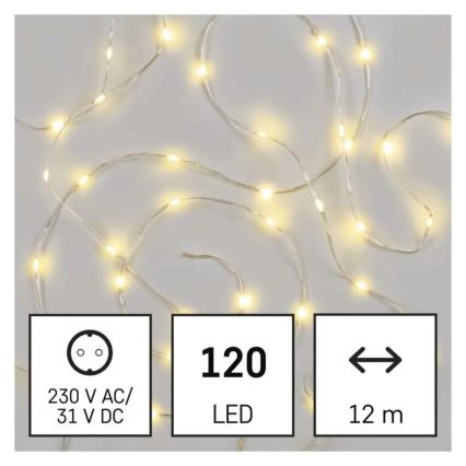 LED āra ziemassvētku virtene 120xLED/17m IP44 silti balta