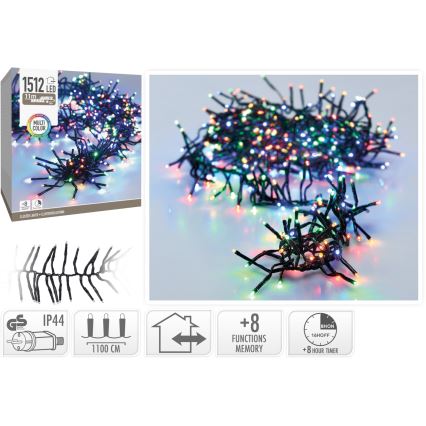 LED āra Ziemassvētku virtene 1512xLED/230V/8 režīmi 14 m IP44 daudzkrāsaina