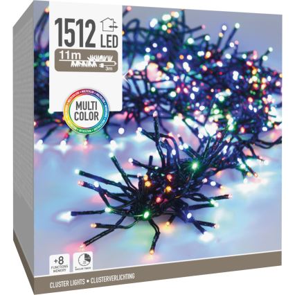 LED āra Ziemassvētku virtene 1512xLED/230V/8 režīmi 14 m IP44 daudzkrāsaina