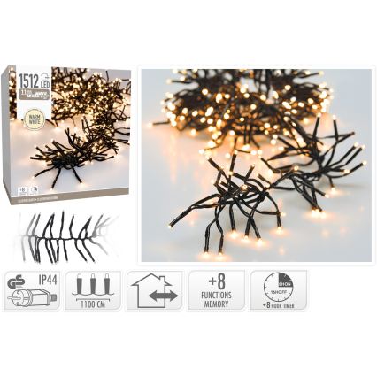 LED āra Ziemassvētku virtene 1512xLED/230V/8 režīmi 14 m IP44 silti balta