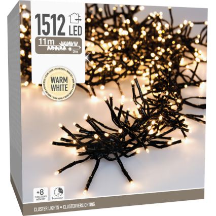 LED āra Ziemassvētku virtene 1512xLED/230V/8 režīmi 14 m IP44 silti balta