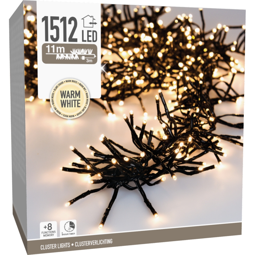 LED āra Ziemassvētku virtene 1512xLED/230V/8 režīmi 14 m IP44 silti balta