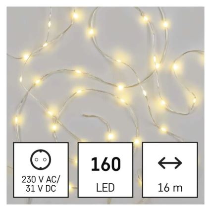 LED Āra Ziemassvētku virtene 160xLED/21m IP44 silti balta
