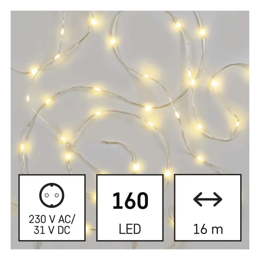 LED Āra Ziemassvētku virtene 160xLED/21m IP44 silti balta