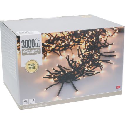 LED āra Ziemassvētku virtene 3000xLED/230V/8 režīmi 24,8 m IP44 silti balta