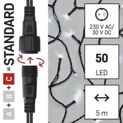 LED āra Ziemassvētku virtene 50xLED/5m IP44 auksti balta
