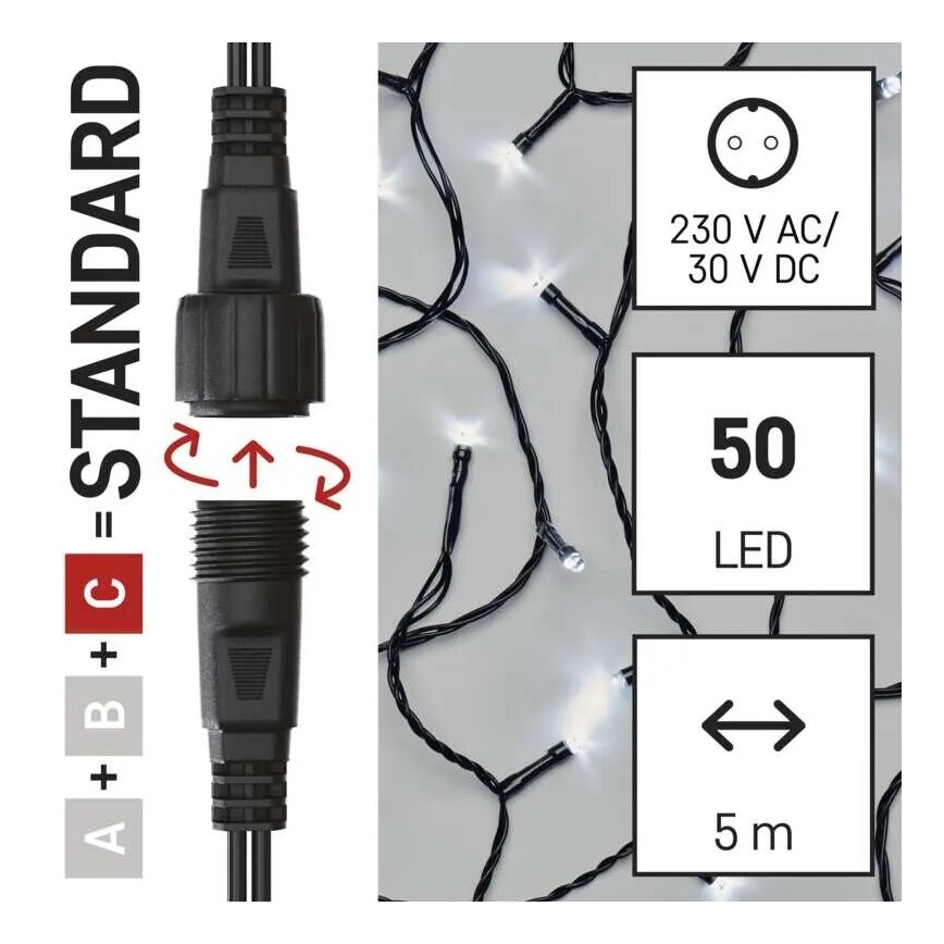 LED āra Ziemassvētku virtene 50xLED/5m IP44 auksti balta