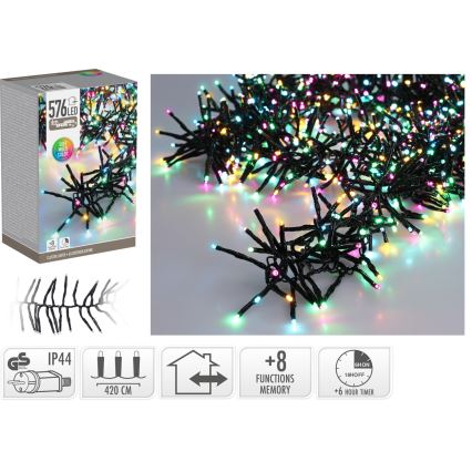 LED āra Ziemassvētku virtene 576xLED/230V/8 funkcijas 7,2 m IP44 daudzkrāsaina