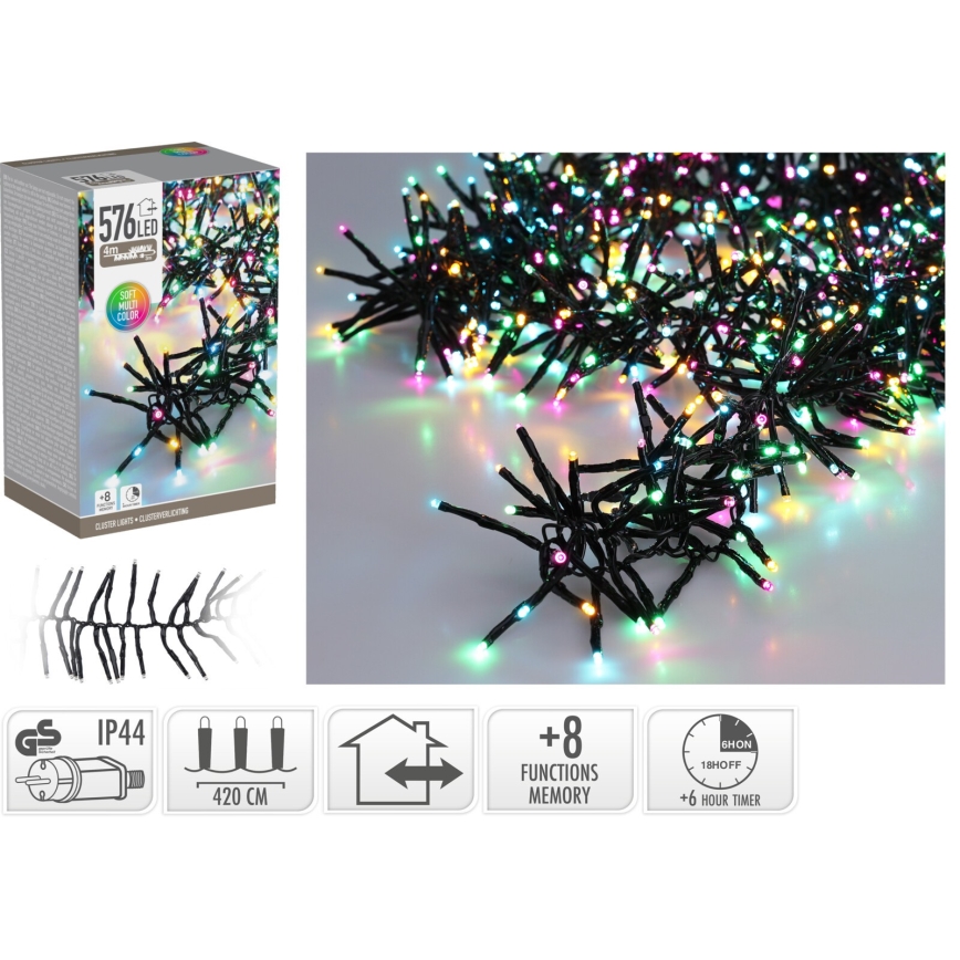 LED āra Ziemassvētku virtene 576xLED/230V/8 funkcijas 7,2 m IP44 daudzkrāsaina