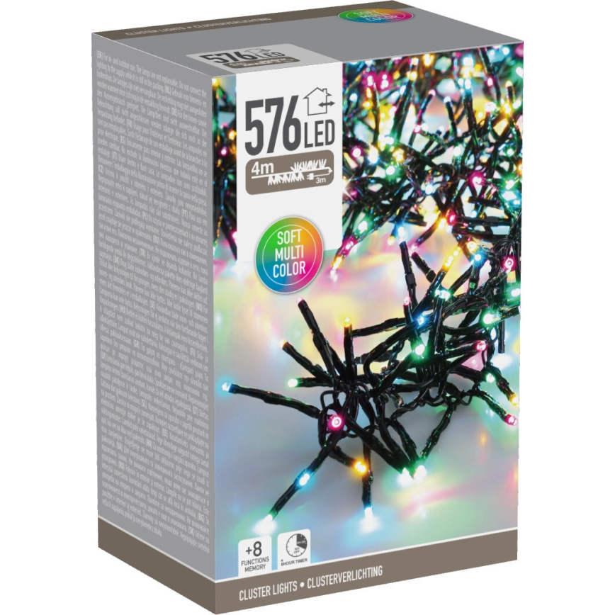LED āra Ziemassvētku virtene 576xLED/230V/8 funkcijas 7,2 m IP44 daudzkrāsaina