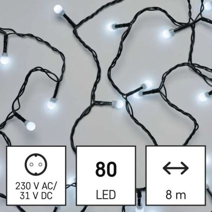 LED āra Ziemassvētku virtene 80xLED/8 funkcijas 13m auksti balta IP44