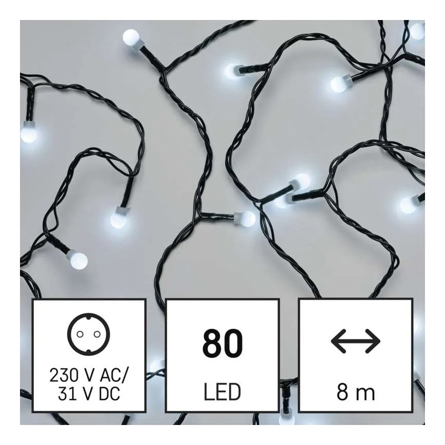 LED āra Ziemassvētku virtene 80xLED/8 funkcijas 13m auksti balta IP44