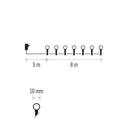 LED āra Ziemassvētku virtene 80xLED/8 funkcijas 13m auksti balta IP44