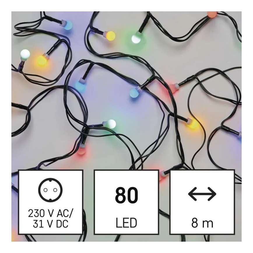 LED āra ziemassvētku virtene 80xLED/8 funkcijas 13m daudzkrāsaina IP44