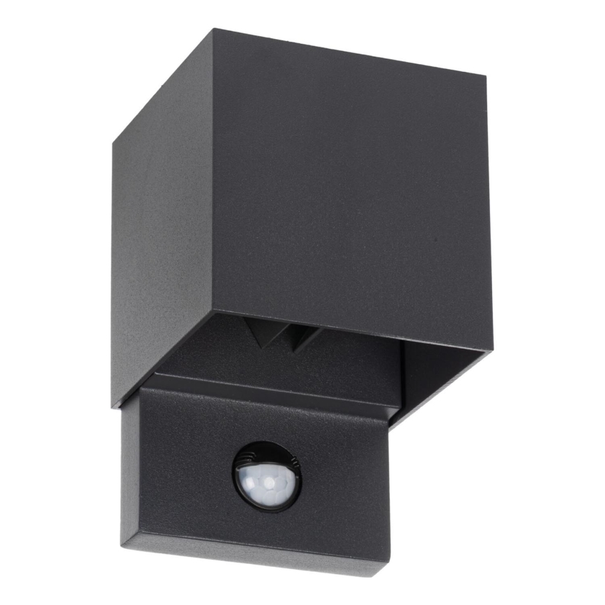 LED ārējais sienas gaismeklis ar kustības un krēslas sensoru REKA LED/7W/230V IP54, antracīta krāsā, kvadrātveida