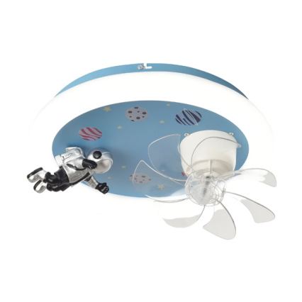 LED bērnu griestu lampa ar ventilatoru un regulējamu spilgtumu, LED/48W/230V, 3000/4000/6000K, Ø 50 cm, zila + tālvadības pults
