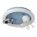 LED bērnu griestu lampa ar ventilatoru un regulējamu spilgtumu, LED/48W/230V, 3000/4000/6000K, Ø 50 cm, zila + tālvadības pults