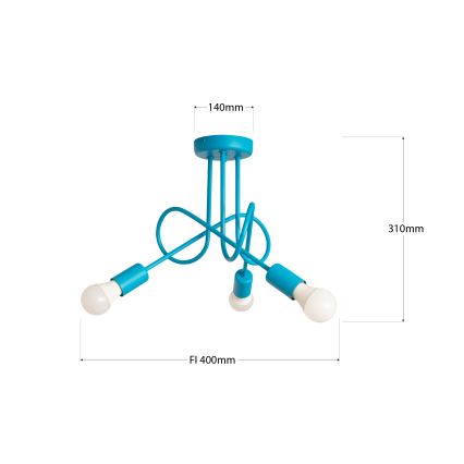 LED bērnu griestu lustrs OXFORD 3xE27/15W/230V, zils