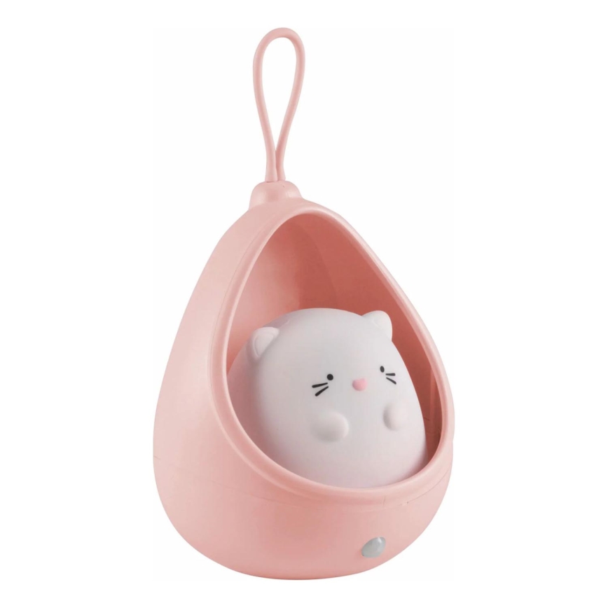 LED Bērnu orientēšanās lampa ar sensoru KITTY LED/0,5W/5V USB 1200 mAh rozā