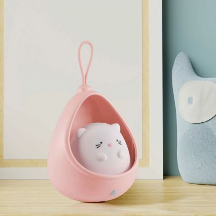 LED Bērnu orientēšanās lampa ar sensoru KITTY LED/0,5W/5V USB 1200 mAh rozā