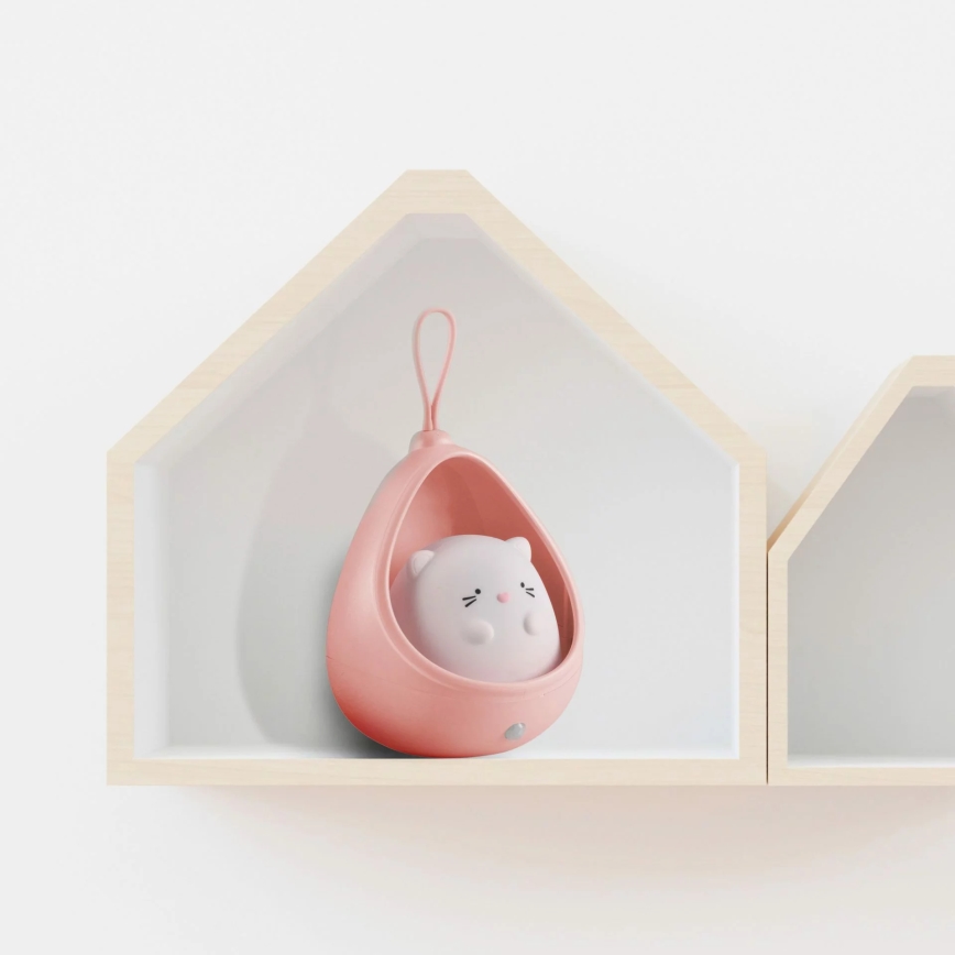 LED Bērnu orientēšanās lampa ar sensoru KITTY LED/0,5W/5V USB 1200 mAh rozā
