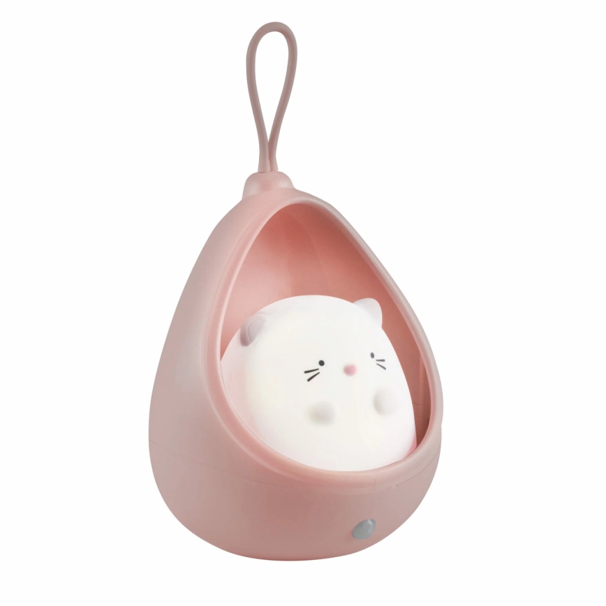 LED Bērnu orientēšanās lampa ar sensoru KITTY LED/0,5W/5V USB 1200 mAh rozā