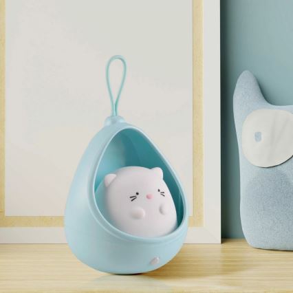 LED Bērnu orientēšanās lampa ar sensoru KITTY LED/0,5W/5V USB 1200 mAh zila