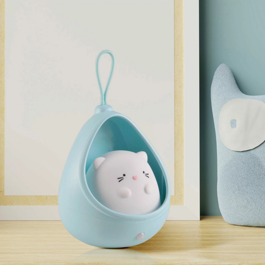 LED Bērnu orientēšanās lampa ar sensoru KITTY LED/0,5W/5V USB 1200 mAh zila
