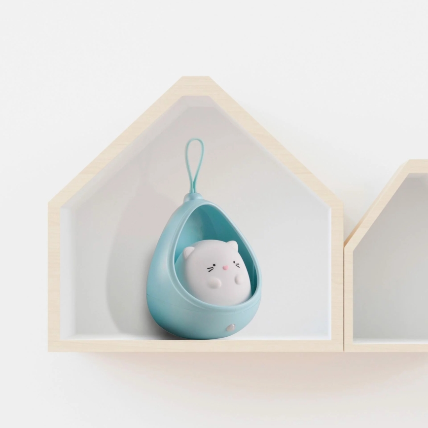 LED Bērnu orientēšanās lampa ar sensoru KITTY LED/0,5W/5V USB 1200 mAh zila