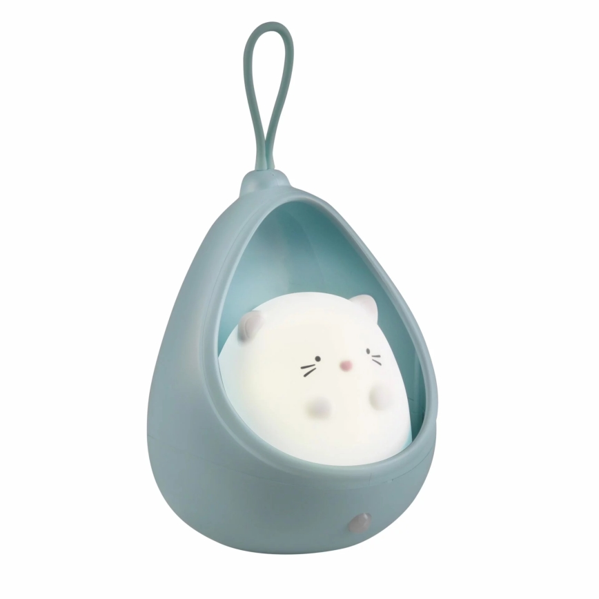 LED Bērnu orientēšanās lampa ar sensoru KITTY LED/0,5W/5V USB 1200 mAh zila