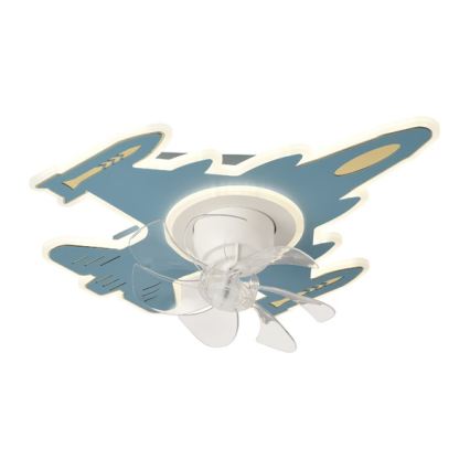 LED regulējama bērnu griestu lampa ar ventilatoru LED/63W/230V 3000/4000/6000K 68x57 cm zila + ar tālvadības pulti