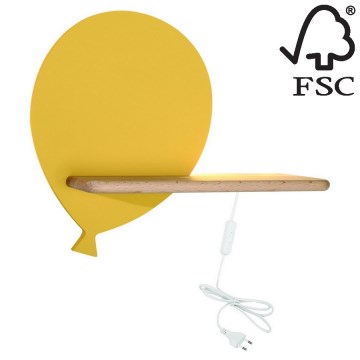 LED Bērnu sienas lampa ar plauktu BALLOON LED/4W/230V yellow/wood - FSC sertifikāts