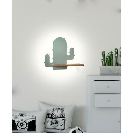 LED Bērnu sienas lampa ar plauktu CACTUS LED/4W/230V zaļa/koks - FSC sertifikāts