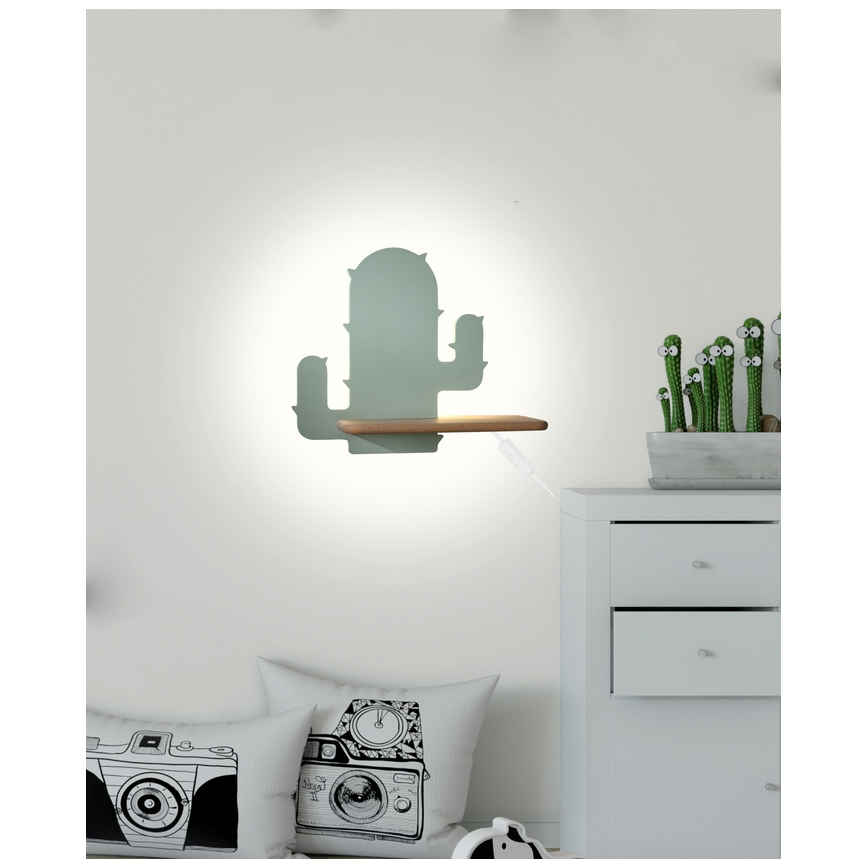 LED Bērnu sienas lampa ar plauktu CACTUS LED/4W/230V zaļa/koks - FSC sertifikāts