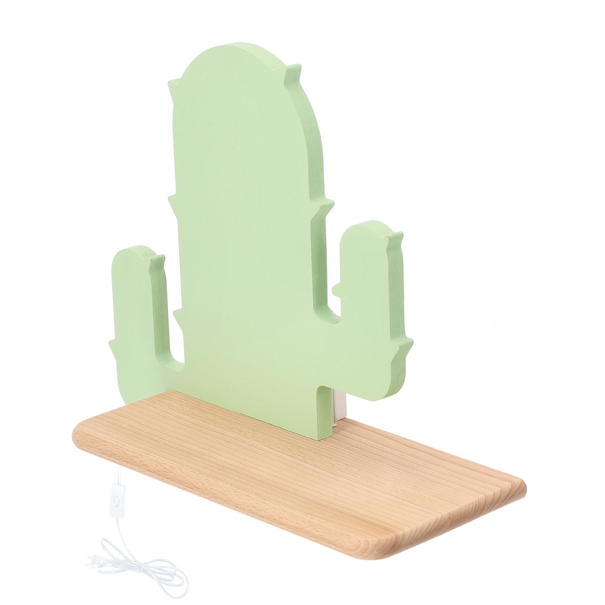 LED Bērnu sienas lampa ar plauktu CACTUS LED/4W/230V zaļa/koks - FSC sertifikāts