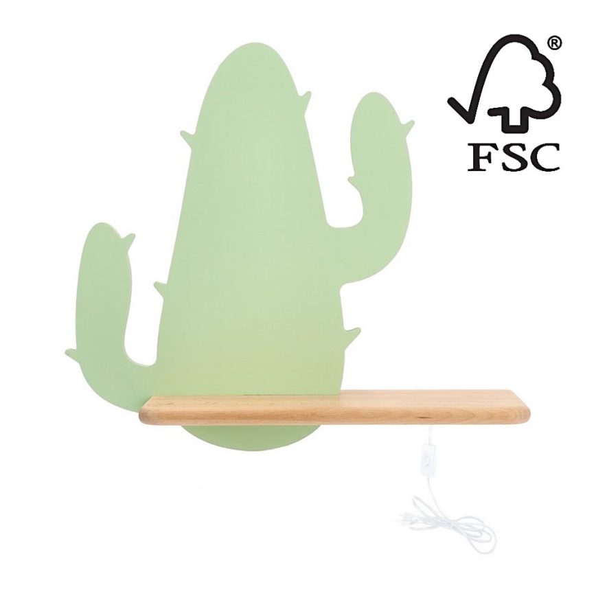 LED Bērnu sienas lampa ar plauktu CACTUS LED/4W/230V zaļa/koks